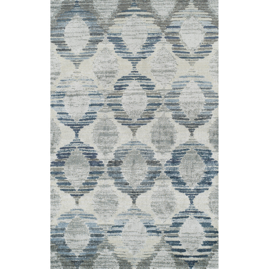 10' X 13' Blue and Ivory Geometric Area Rug