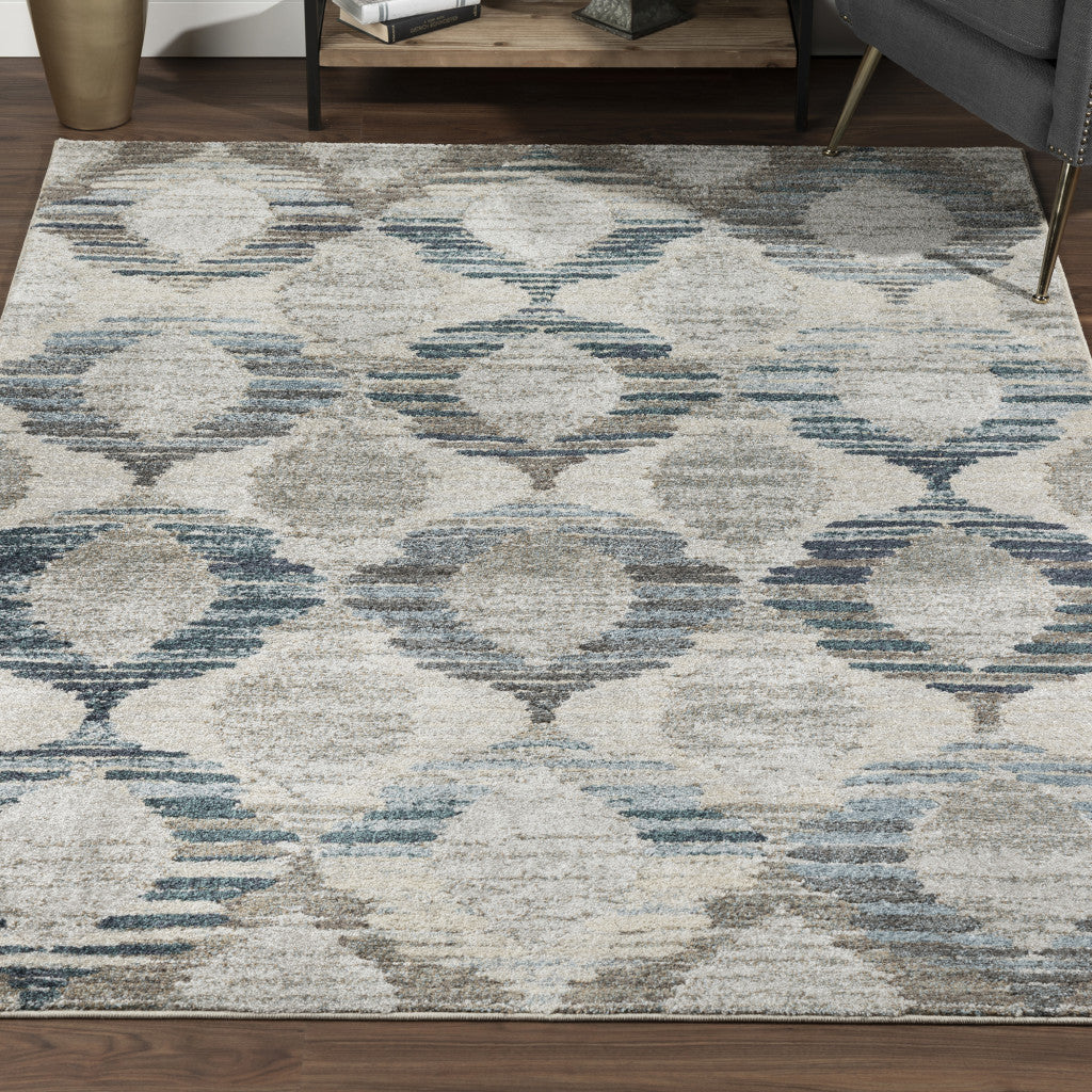 10' X 13' Blue and Ivory Geometric Area Rug