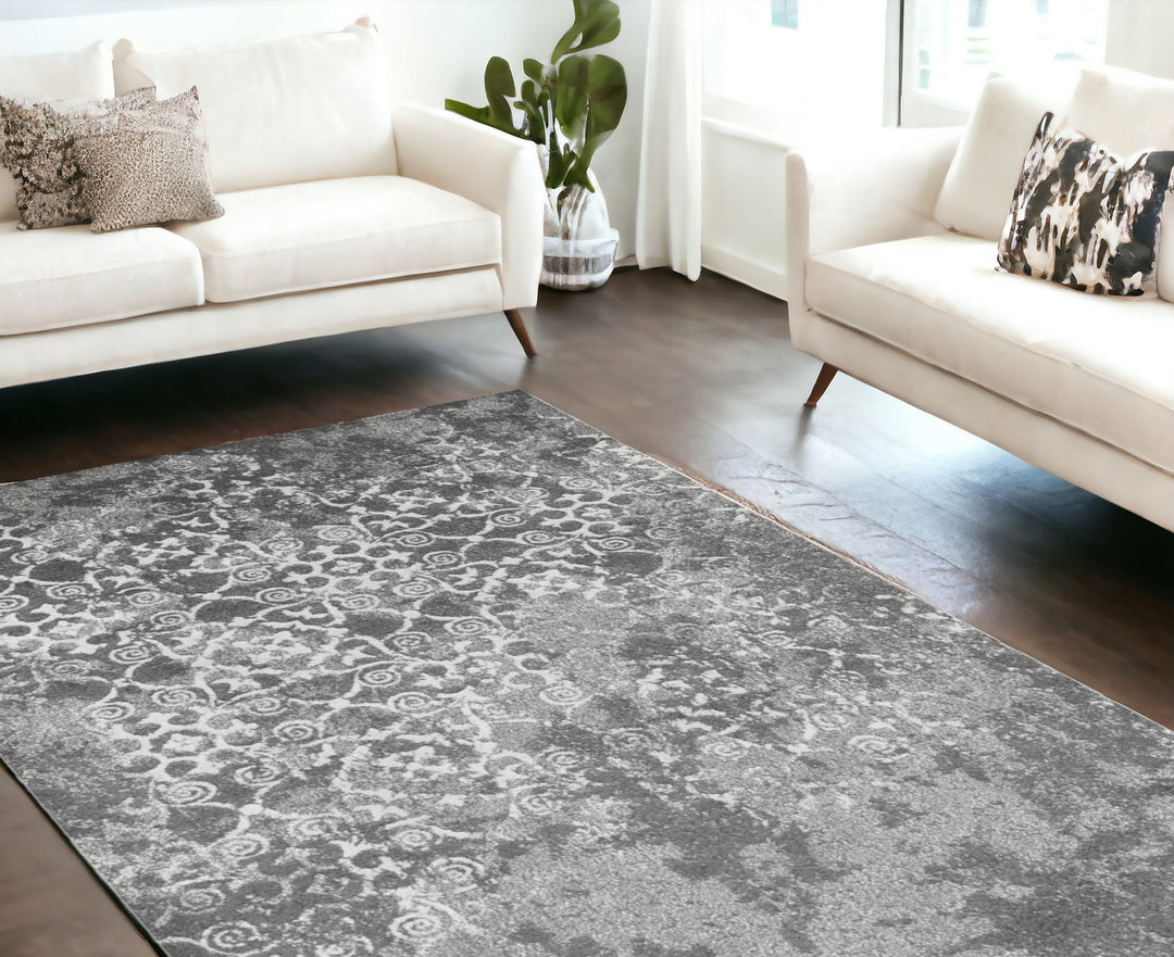 10' X 13' Gray and Ivory Oriental Distressed Area Rug