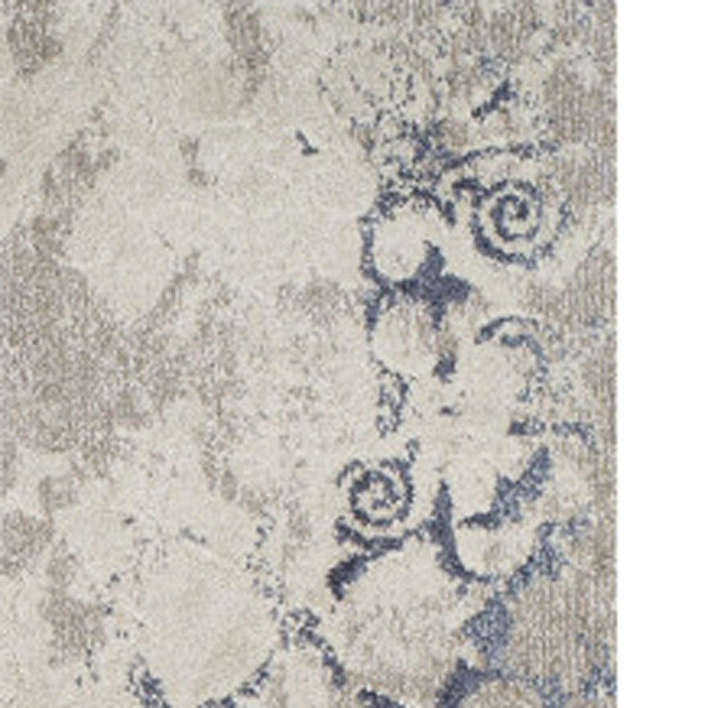 10' X 13' Blue and Ivory Oriental Distressed Area Rug