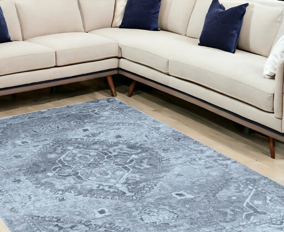 10' X 13' Blue and Ivory Oriental Area Rug