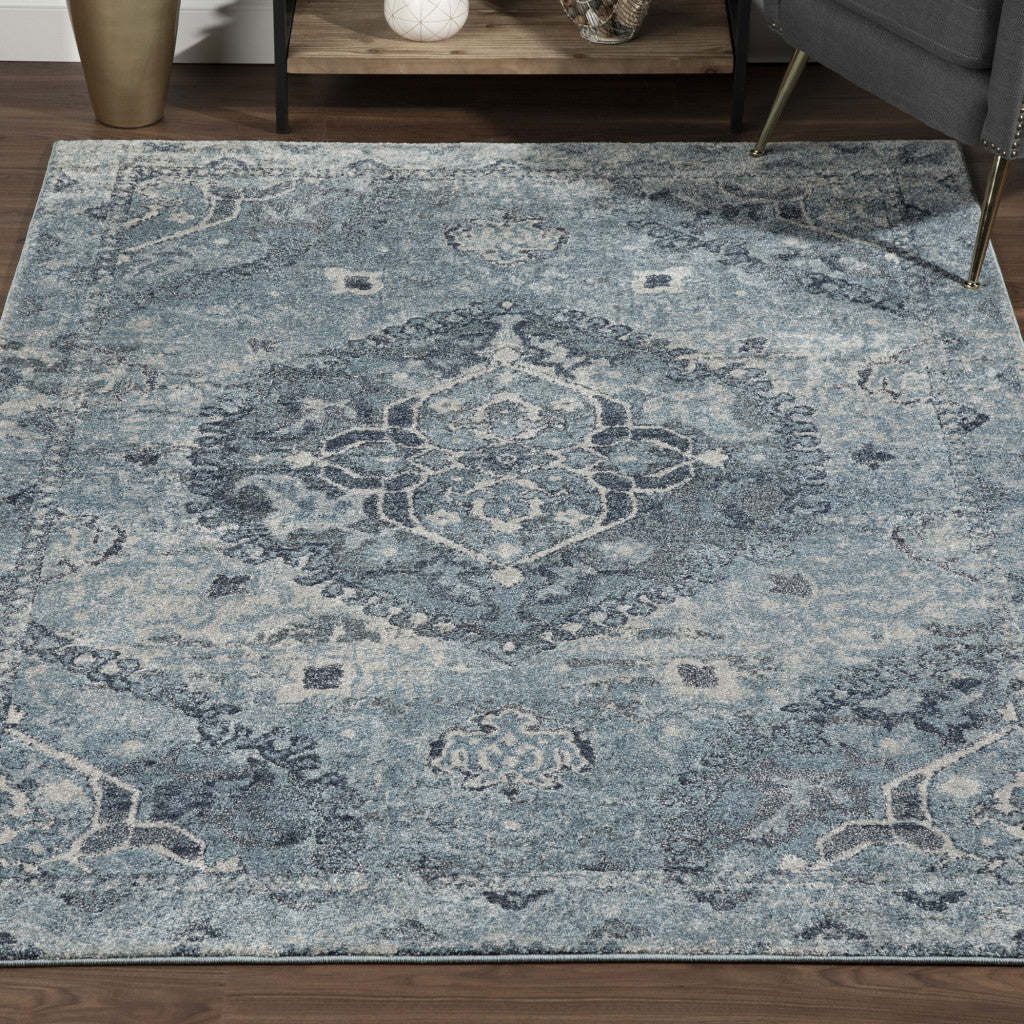 10' X 13' Blue and Ivory Oriental Area Rug