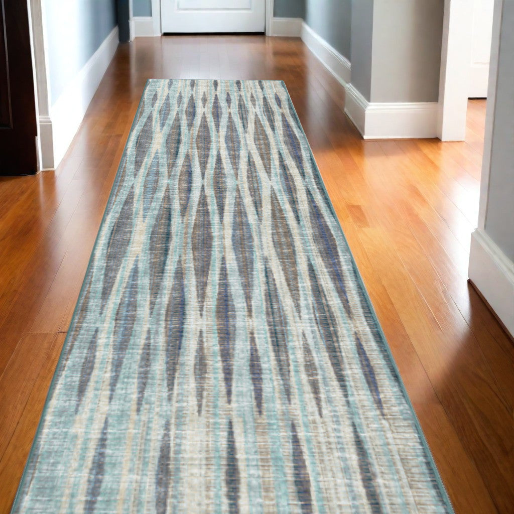 12' Blue and Ivory Ombre Hand Tufted Runner Rug