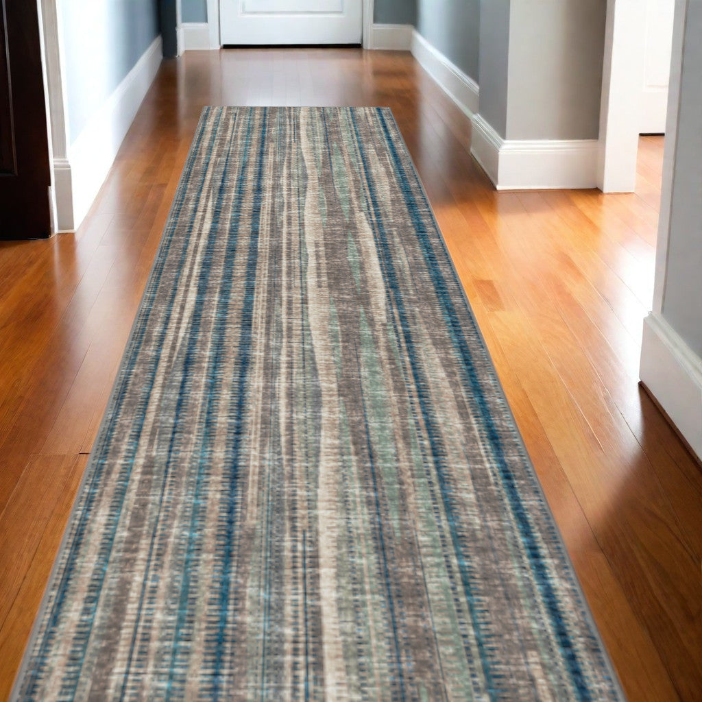 12' Brown and Beige Ombre Hand Tufted Runner Rug