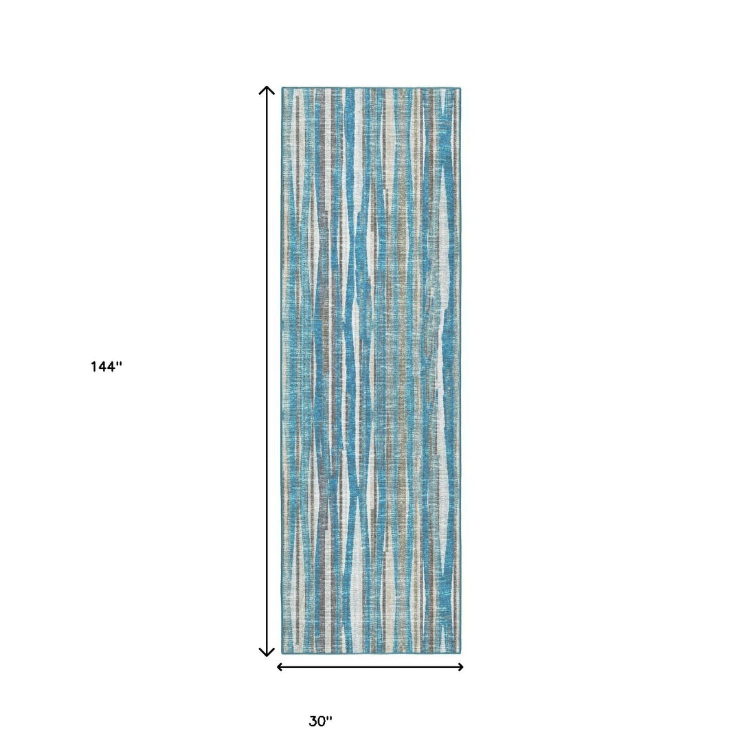 12' Blue and Ivory Ombre Hand Tufted Runner Rug