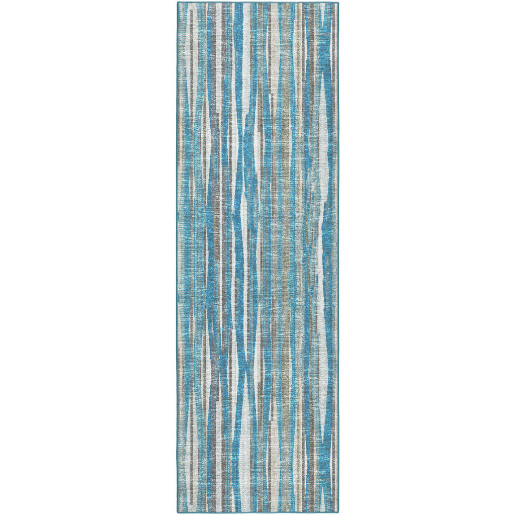 12' Blue and Ivory Ombre Hand Tufted Runner Rug