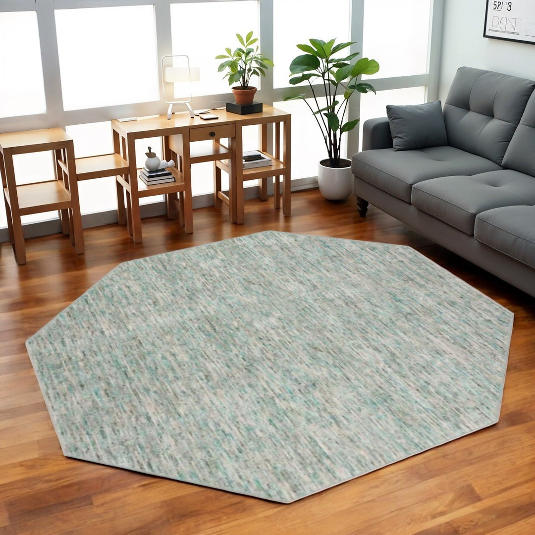 10' Green and Ivory Octagon Wool Hand Loomed Area Rug