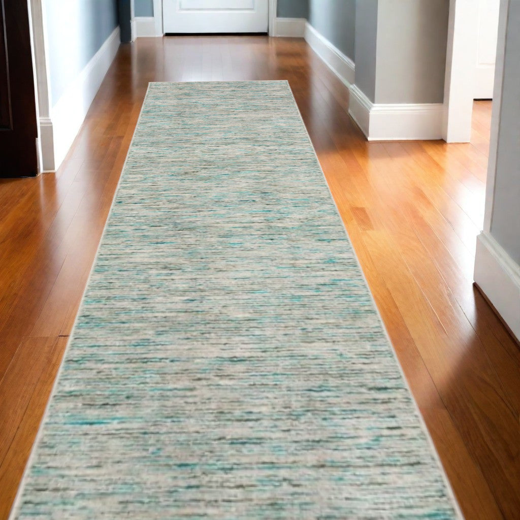 12' Green and Ivory Wool Hand Loomed Runner Rug