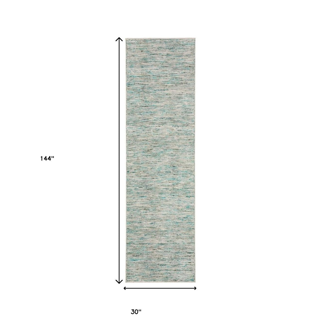 12' Green and Ivory Wool Hand Loomed Runner Rug