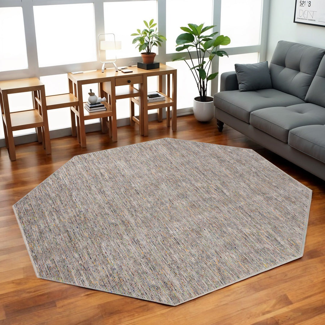 10' Gray and Yellow Octagon Wool Hand Loomed Area Rug