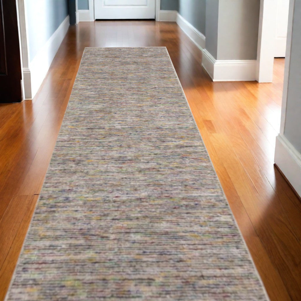 12' Gray and Yellow Wool Hand Loomed Runner Rug