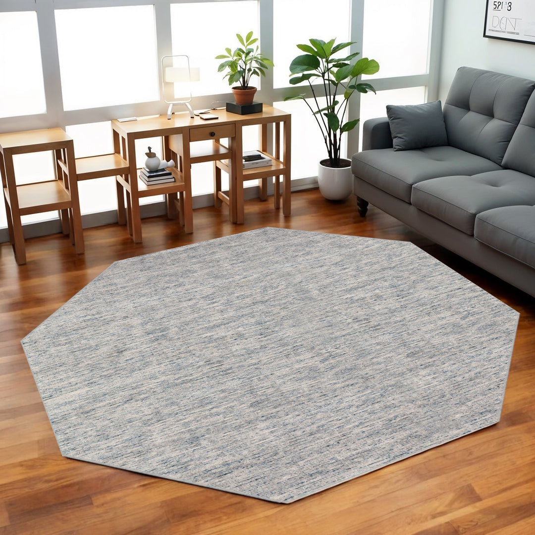 10' Blue and Ivory Octagon Wool Hand Loomed Area Rug