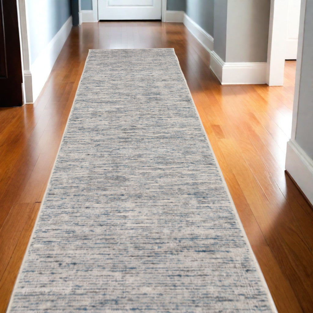 12' Blue and Ivory Wool Hand Loomed Runner Rug