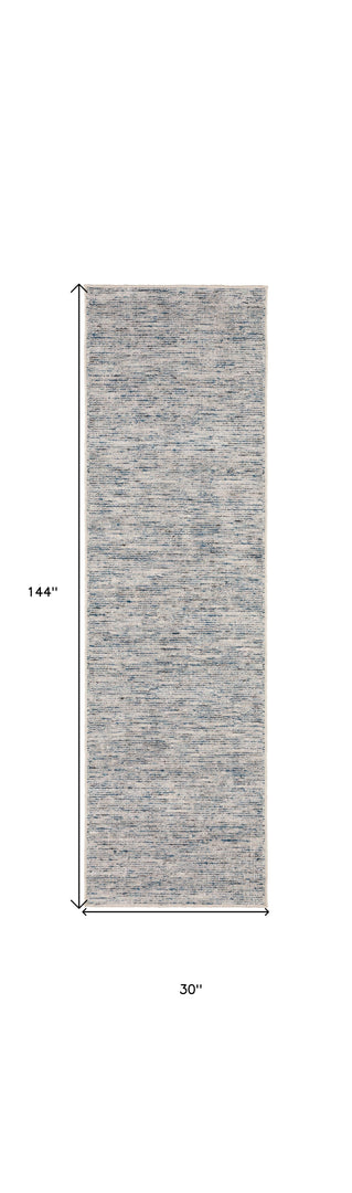 12' Blue and Ivory Wool Hand Loomed Runner Rug