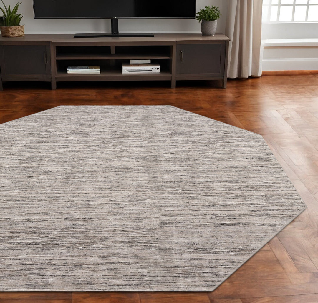 10' Beige and Black Octagon Wool Hand Loomed Area Rug