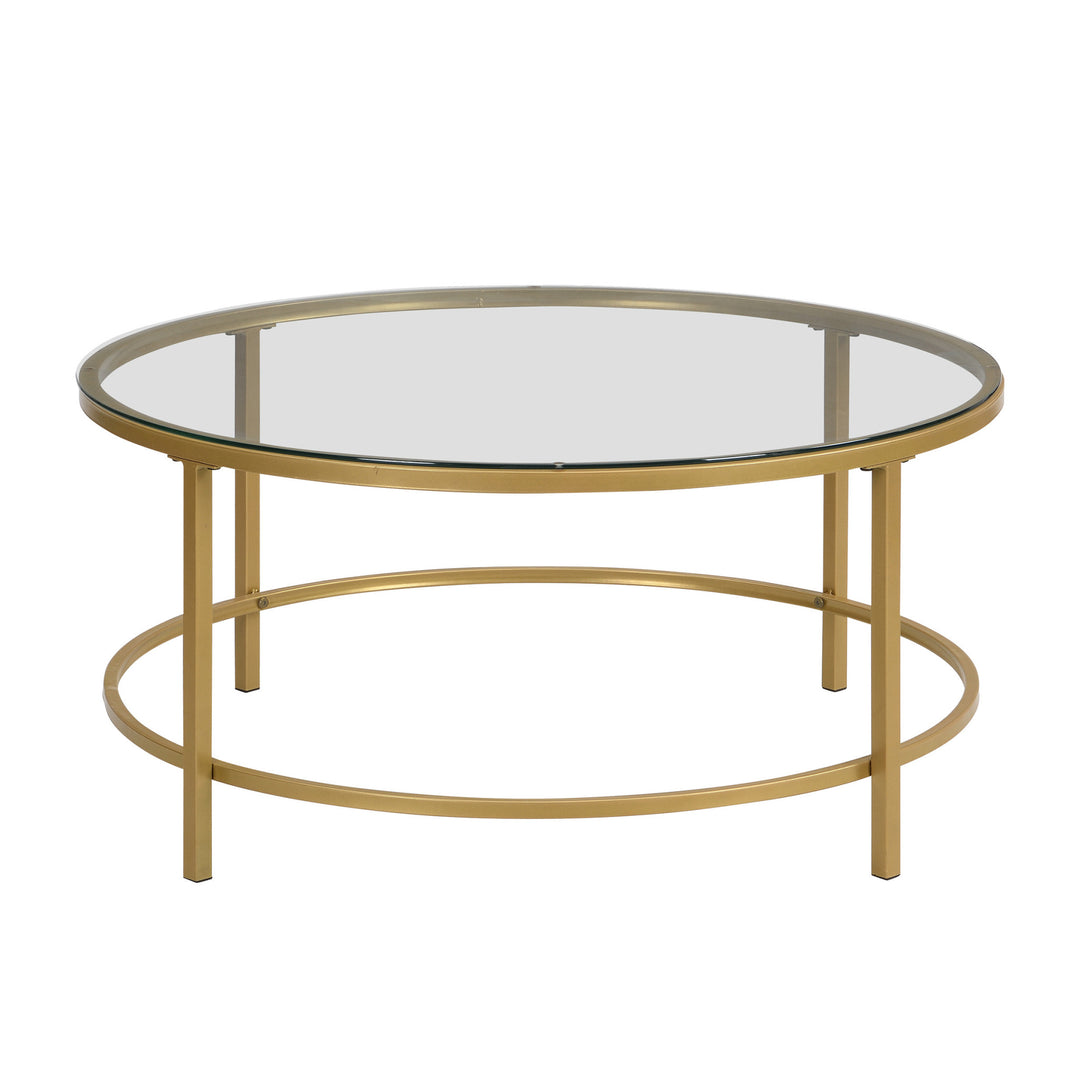 36-Inch Gold and Clear Glass Round Coffee Table