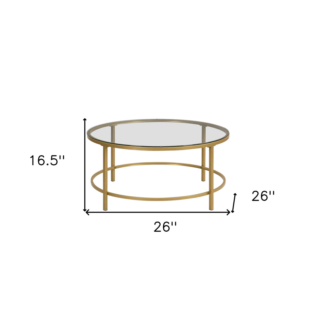 36-Inch Gold and Clear Glass Round Coffee Table