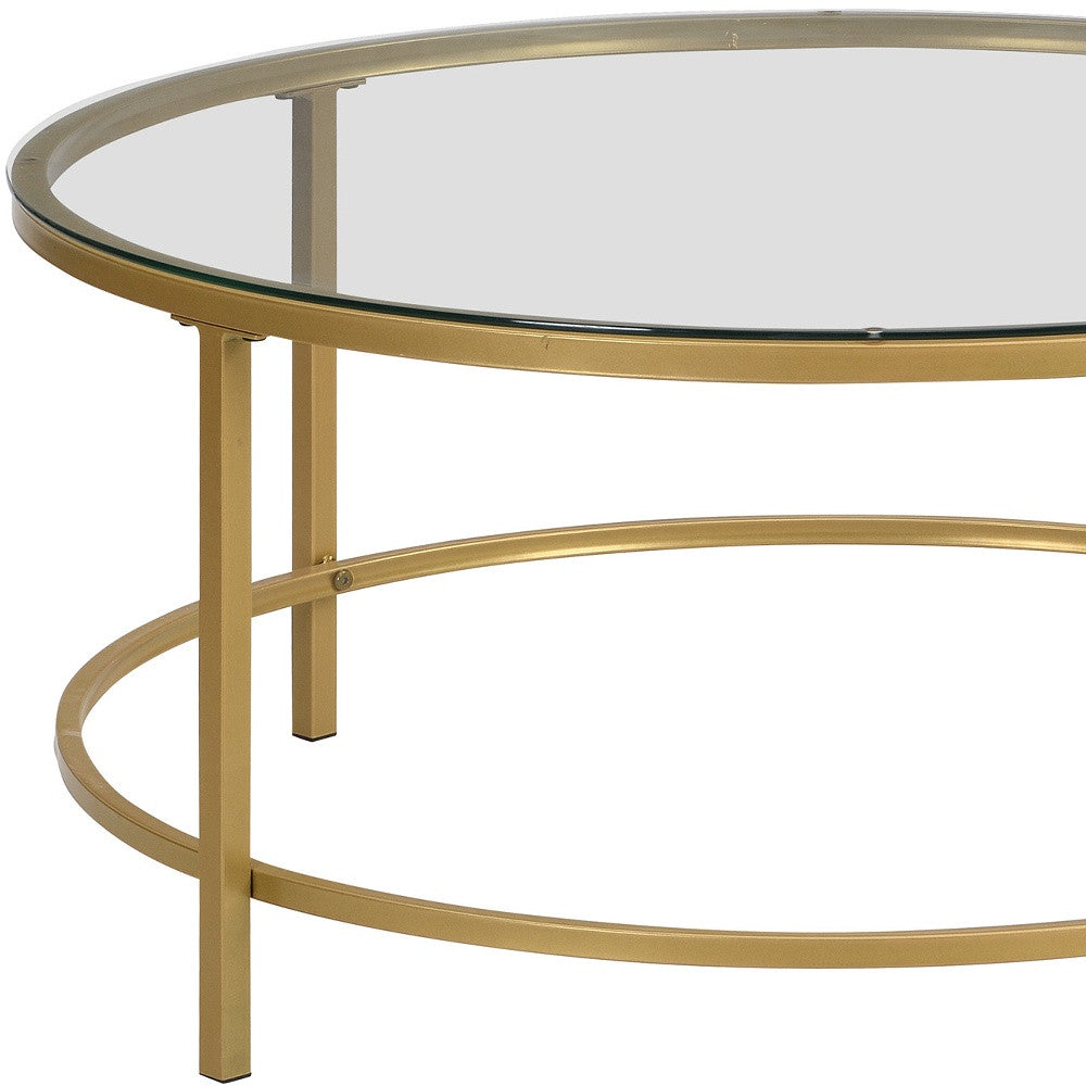 36-Inch Gold and Clear Glass Round Coffee Table