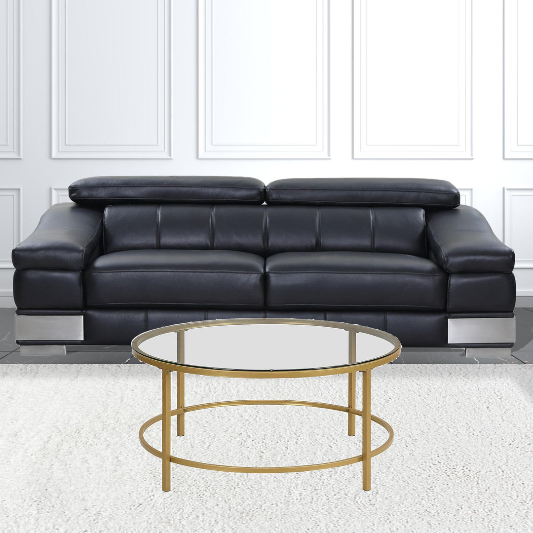 36-Inch Gold and Clear Glass Round Coffee Table