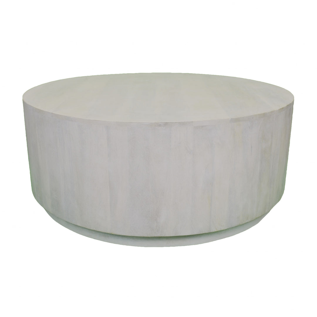 42-Inch Rustic White Solid Mango Wood Round Drum Coffee Table