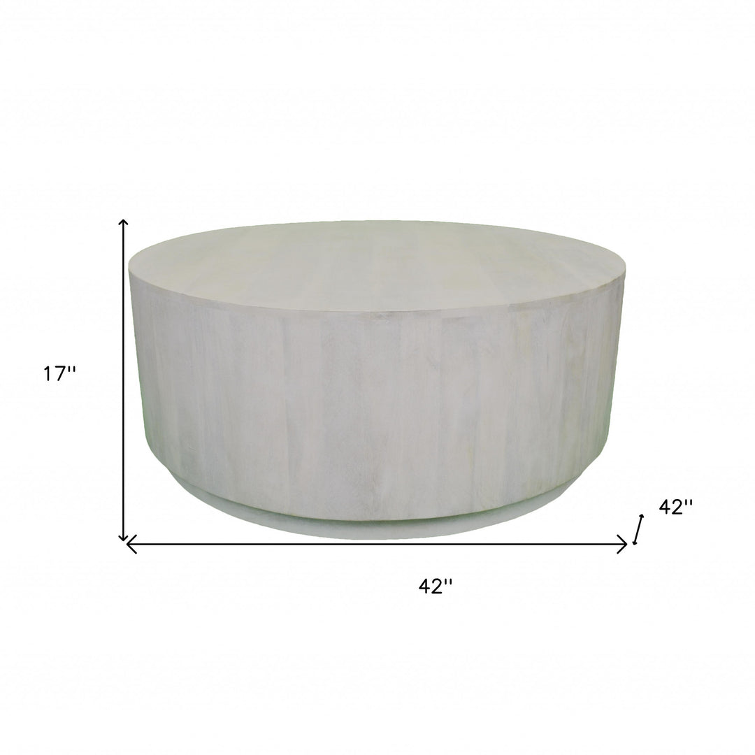 42-Inch Rustic White Solid Mango Wood Round Drum Coffee Table