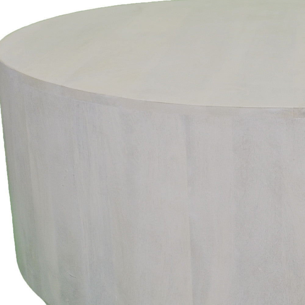 42-Inch Rustic White Solid Mango Wood Round Drum Coffee Table