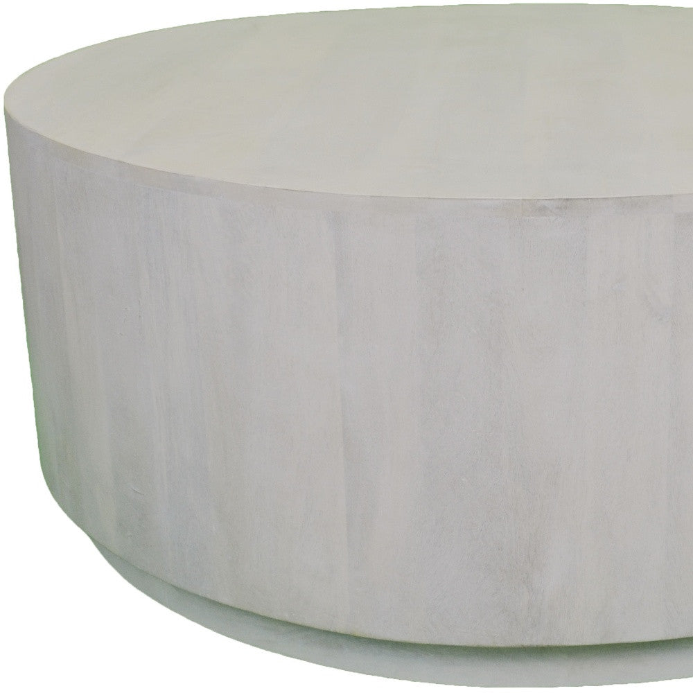 42-Inch Rustic White Solid Mango Wood Round Drum Coffee Table