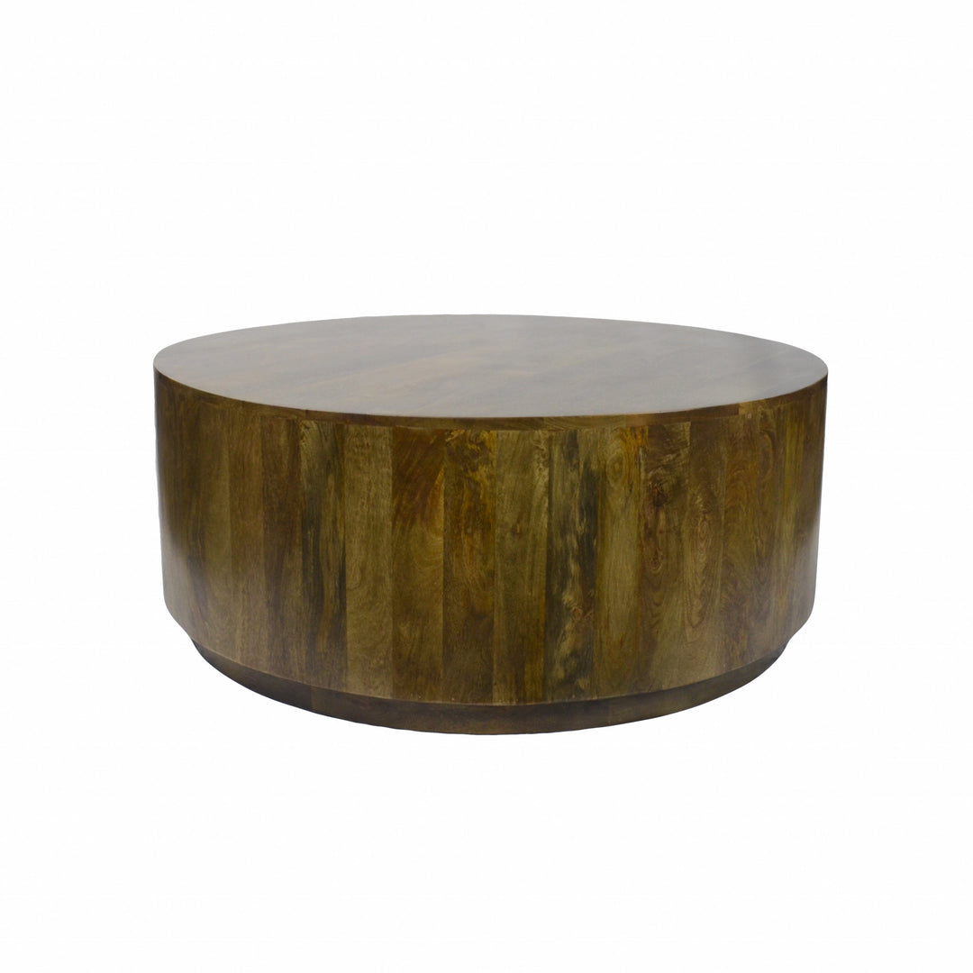 42-Inch Rustic Brown Solid Mango Wood Drum Coffee Table