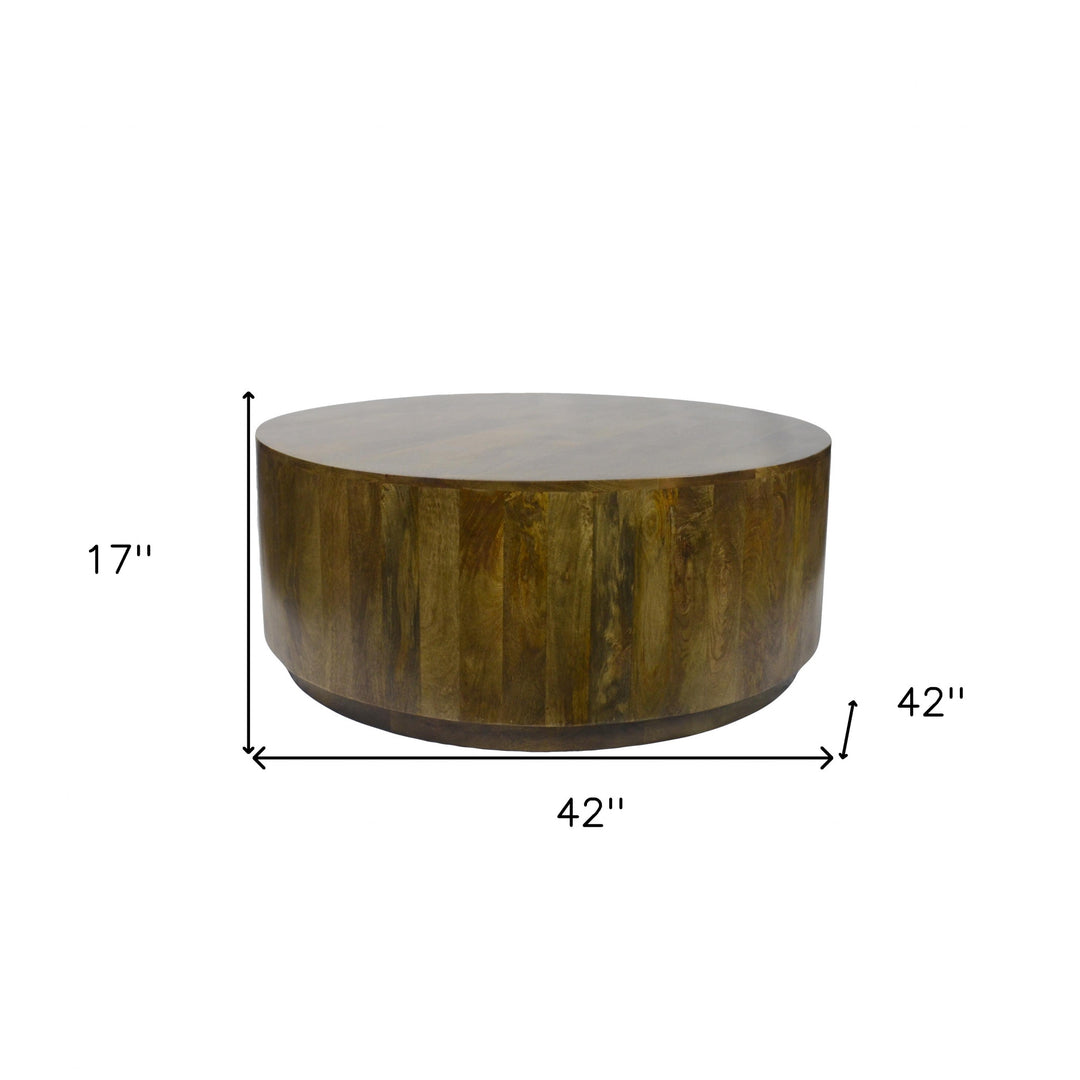 42-Inch Rustic Brown Solid Mango Wood Drum Coffee Table