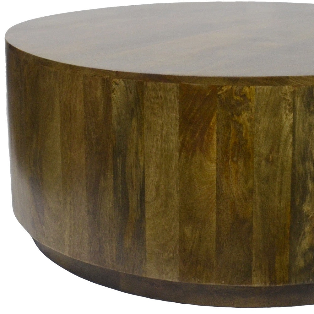 42-Inch Rustic Brown Solid Mango Wood Drum Coffee Table