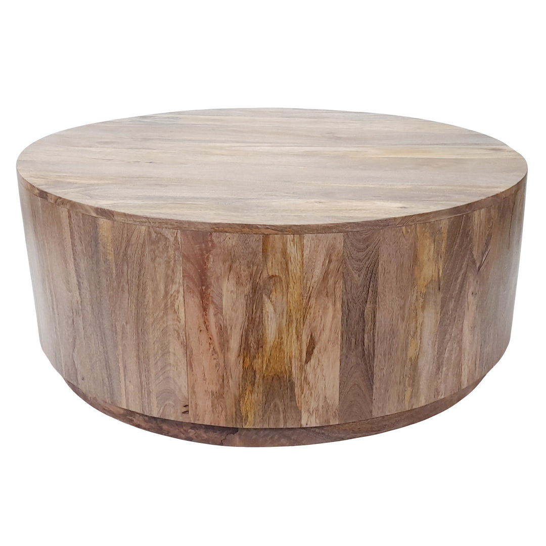 42-Inch Natural Mango Wood Drum Coffee Table