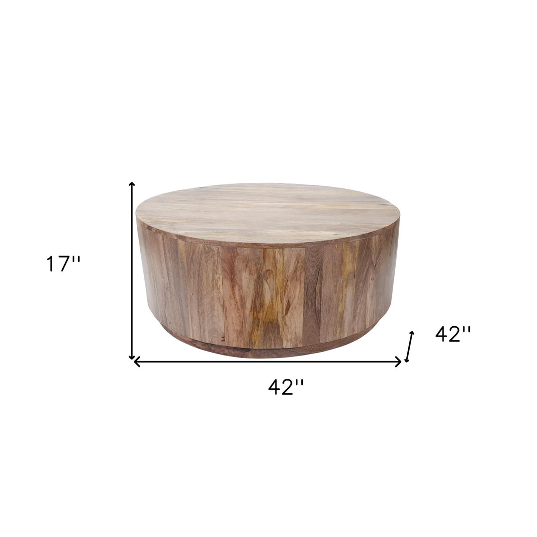 42-Inch Natural Mango Wood Drum Coffee Table