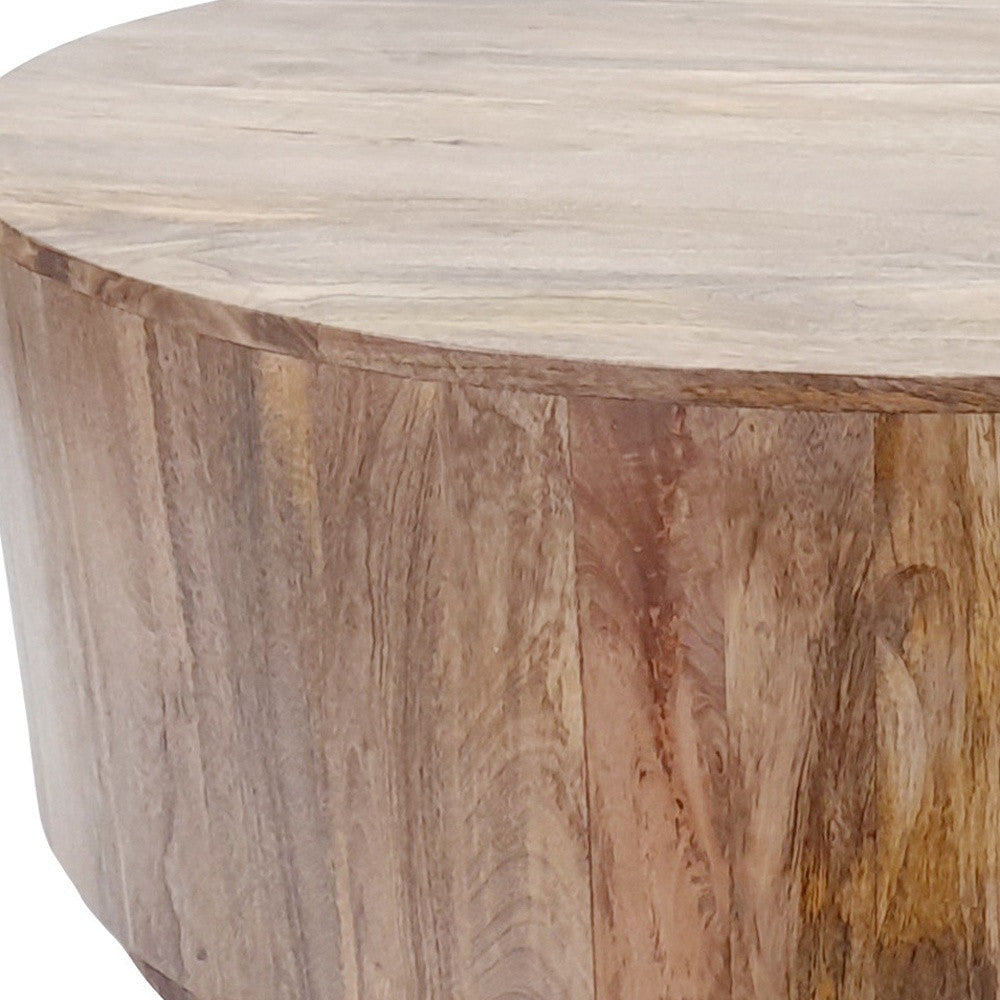 42-Inch Natural Mango Wood Drum Coffee Table