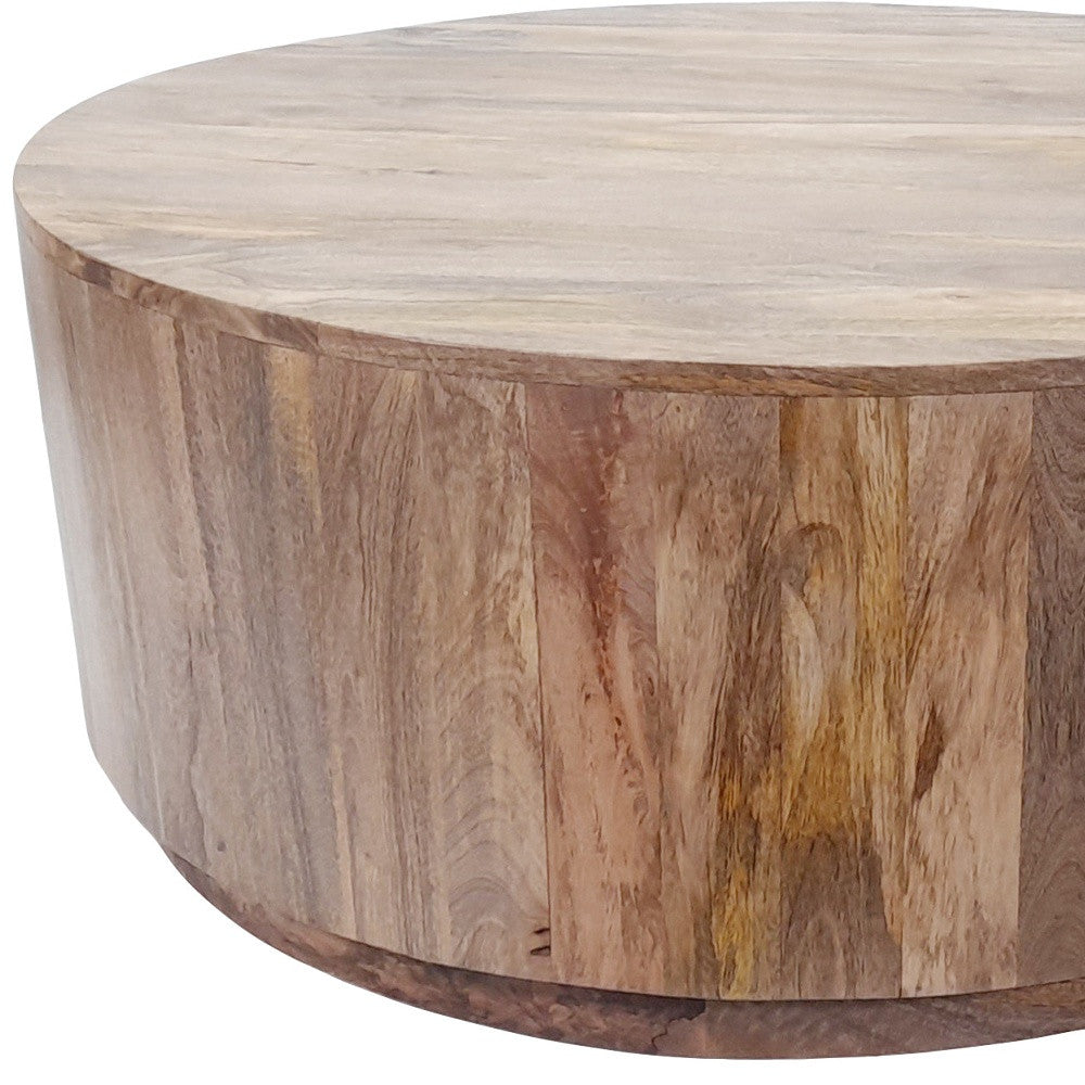 42-Inch Natural Mango Wood Drum Coffee Table