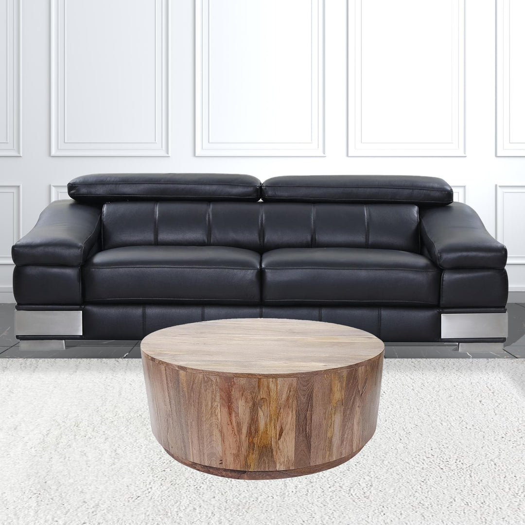 42-Inch Natural Mango Wood Drum Coffee Table