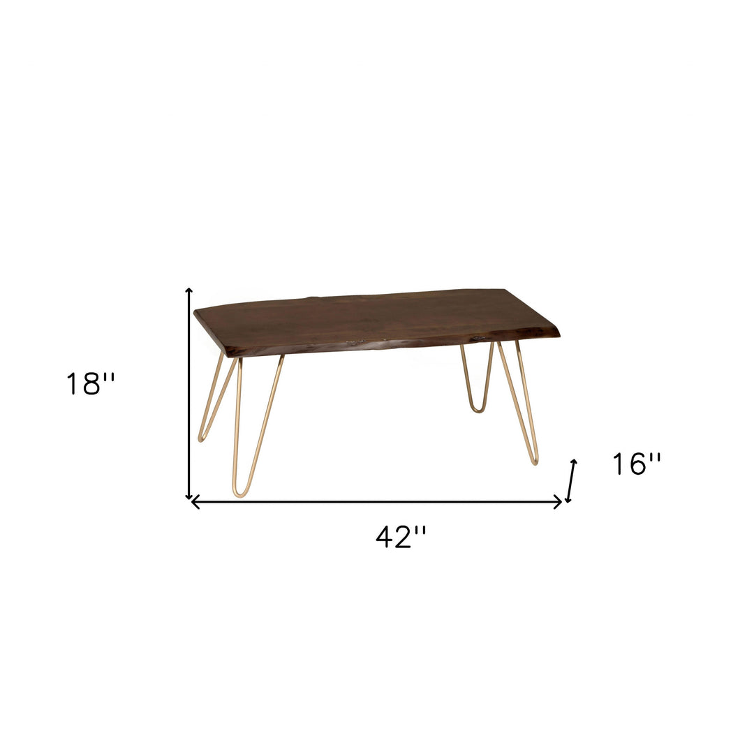 42-Inch Brown and Gold Mango Wood and Iron Coffee Table