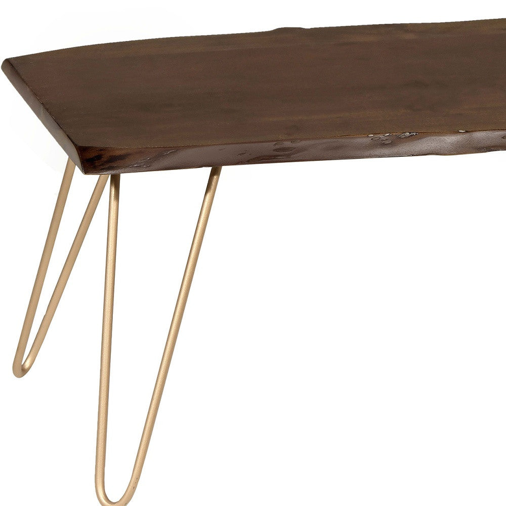 42-Inch Brown and Gold Mango Wood and Iron Coffee Table