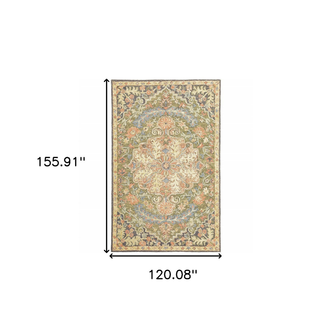 10' X 13' Blue Green Clay And Gold Oriental Tufted Handmade Stain Resistant Area Rug