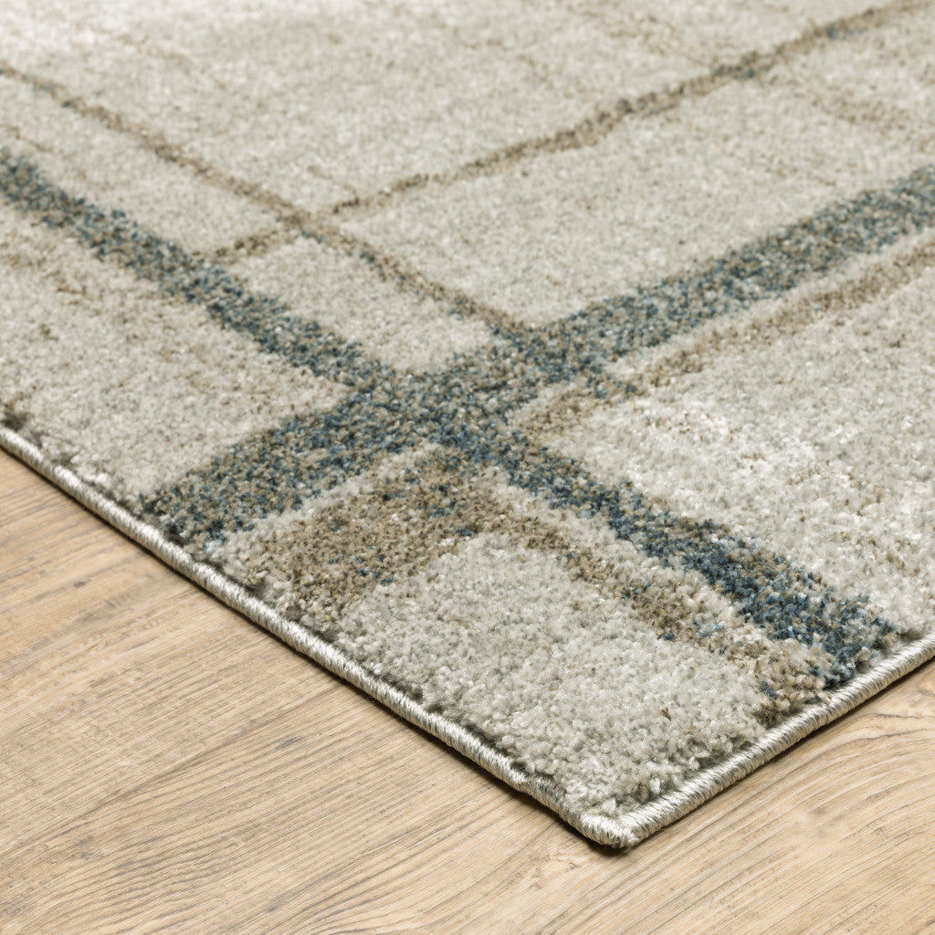 8' Runner Grey Teal Beige and Tan Geometric Power Loom Runner Rug