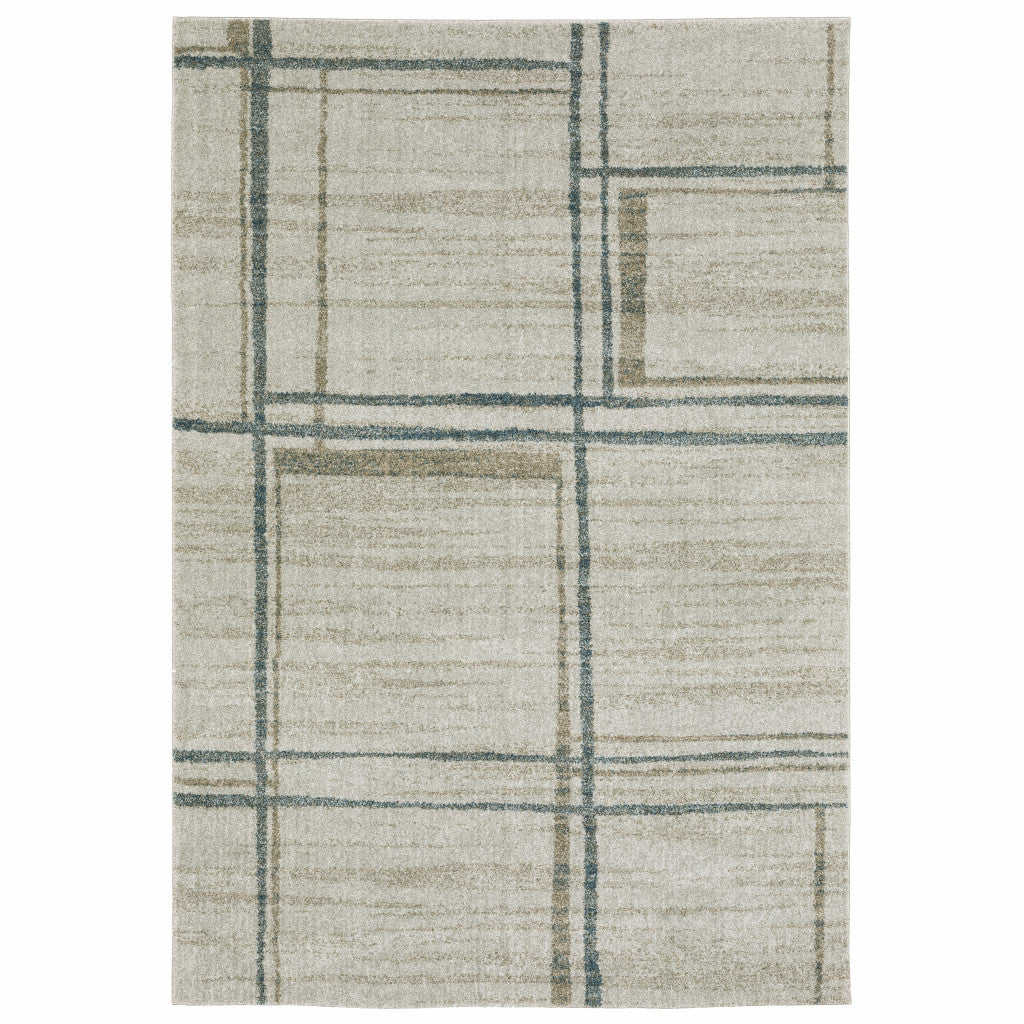 8' Runner Grey Teal Beige and Tan Geometric Power Loom Runner Rug