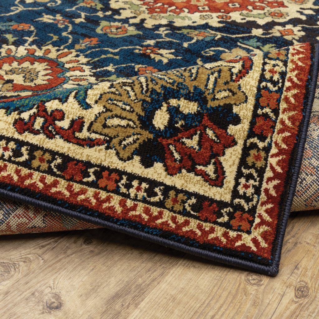 10' X 13' Blue Red And Beige Oriental Power Loom Stain Resistant Area Rug