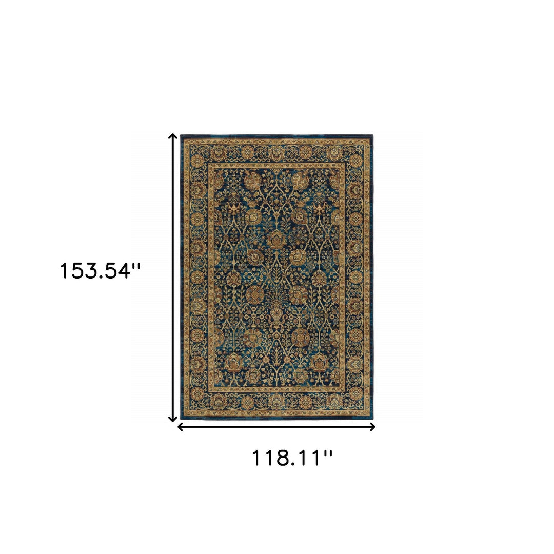 10' X 13' Blue And Gold Oriental Power Loom Stain Resistant Area Rug