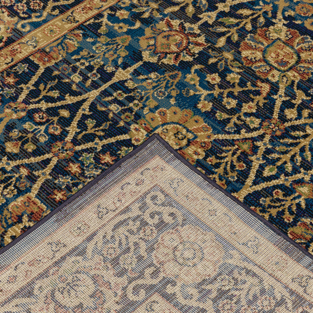 10' X 13' Blue And Gold Oriental Power Loom Stain Resistant Area Rug