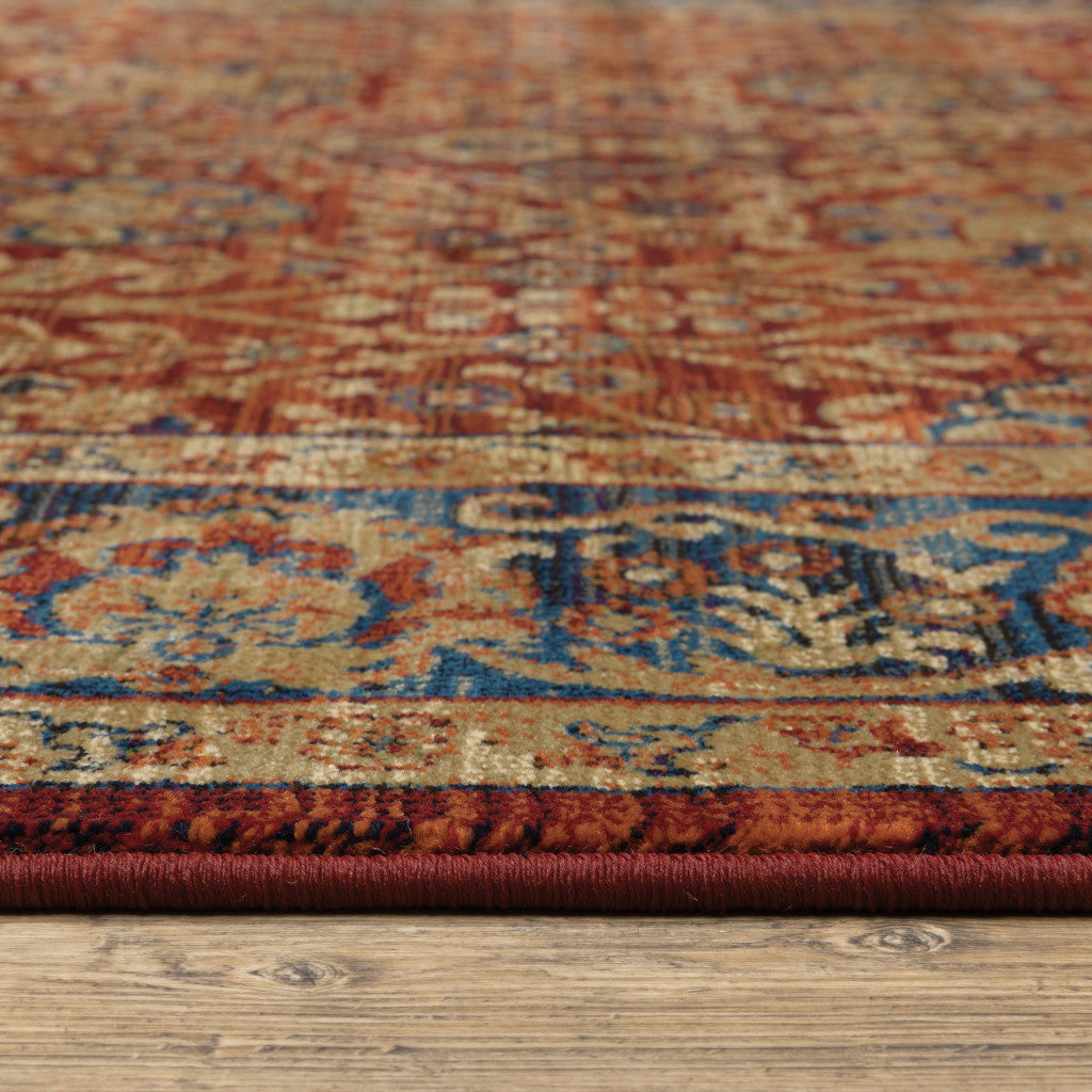 10' X 13' Red And Blue Oriental Power Loom Stain Resistant Area Rug