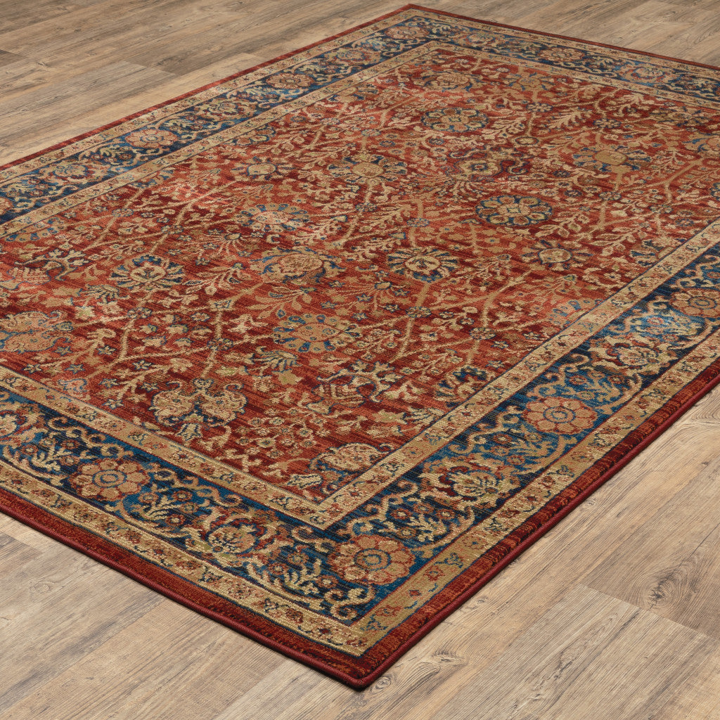 10' X 13' Red And Blue Oriental Power Loom Stain Resistant Area Rug