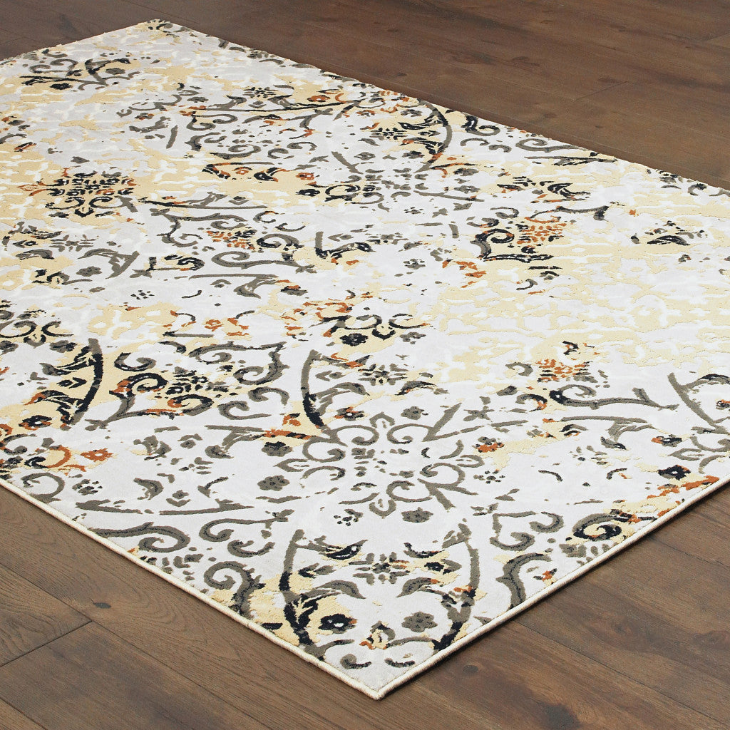 2' X 8' Grey And Gold Abstract Power Loom Stain Resistant Runner Rug