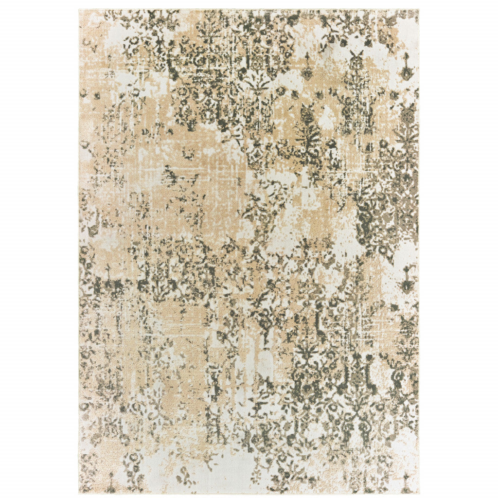 8' X 11' Grey And Gold Abstract Power Loom Stain Resistant Area Rug