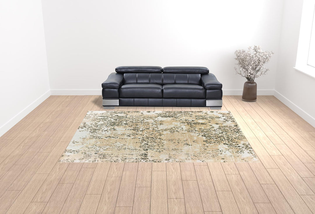 8' X 11' Grey And Gold Abstract Power Loom Stain Resistant Area Rug