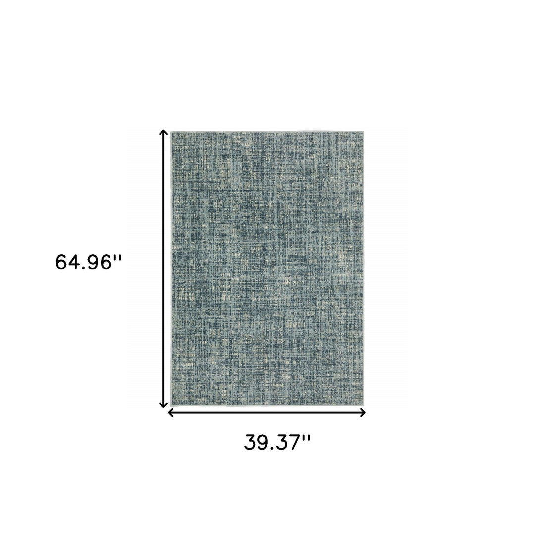 3' X 5' Dark Blue Light Blue Grey Ivory And Beige Abstract Power Loom Stain Resistant Area Rug