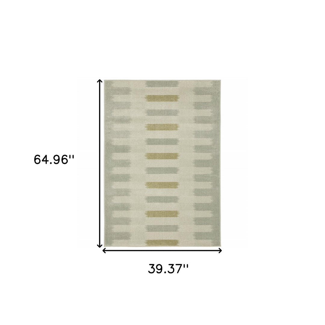 3' X 5' Beige Grey Gold And Green Geometric Power Loom Stain Resistant Area Rug